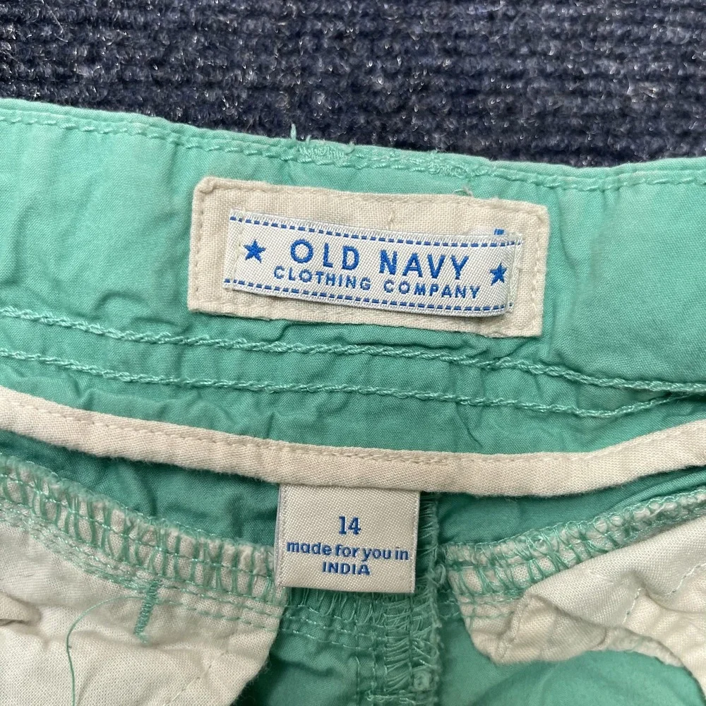 Y2K Old Navy Shorts Girls 14 Green Chino Floral Print Cotton Summer School